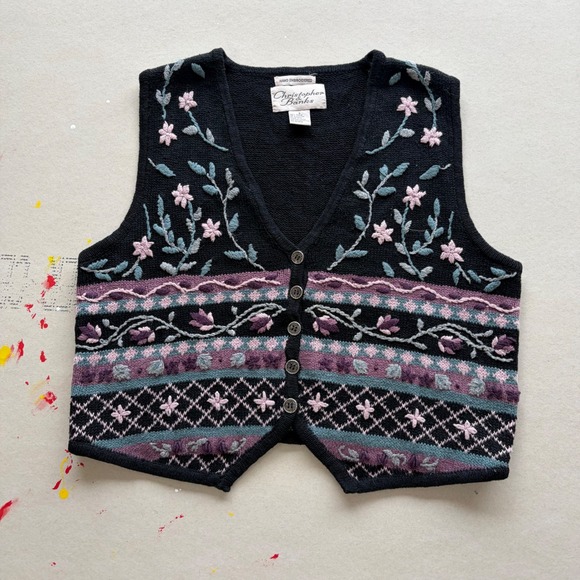 Christopher & Banks Other - Vintage 90s Christopher Banks Hand Embroidered Floral Sweater Vest